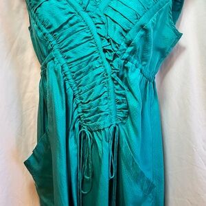 Nanette Lepore Teal Ruffled V-Neck Top